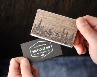 Engraved Wooden Business Card Holder – Personalized Nature