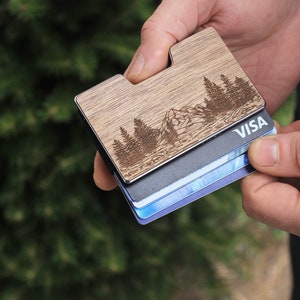 Nature - Houten portemonnee met creditcardhouder met geldclip en RFID, gepersonaliseerde metalen kaarthouder voor heren
