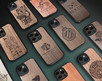 Coque MagSafe pour iPhone en bois avec logo personnalisé 15 Pro Max, 15 Plus, 14 Pro Max, 13 Pro Max, 13 Mini, 12 Pro Max, 11 Pro, SE, XR, XS Max