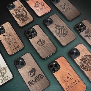 Coque MagSafe pour iPhone en bois avec logo personnalisé 16E, 16 Pro Max, 15 Plus, 15 Pro, 14 Pro, 13 Mini, 13 Pro, 12, 11, SE, XR, XS