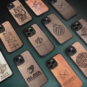 Custom Logo Wooden iPhone MagSafe Case 15 Pro Max, 15 Plus, 14 Pro Max, 13 Pro Max, 13 Mini, 12 Pro Max, 11 Pro, SE, XR, XS Max