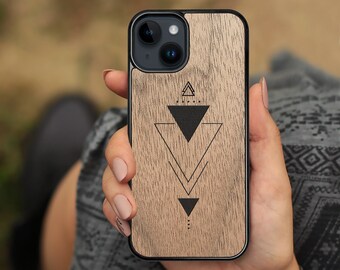 Wood MagSafe iPhone Case 17 Air, 16 Pro Max, 15 (all models) - Triangle Geometry