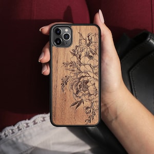 Wooden MagSafe iPhone Case 17 Air, 16 Pro Max, 15 (all models) - Peony Flowers