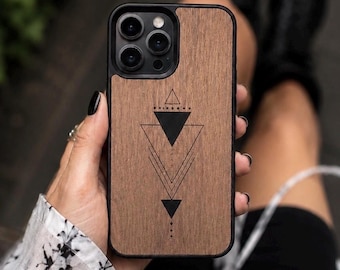 Wood MagSafe iPhone Case 18 Pro Max, 17 Air, 16, 15 - Triangle Geometry