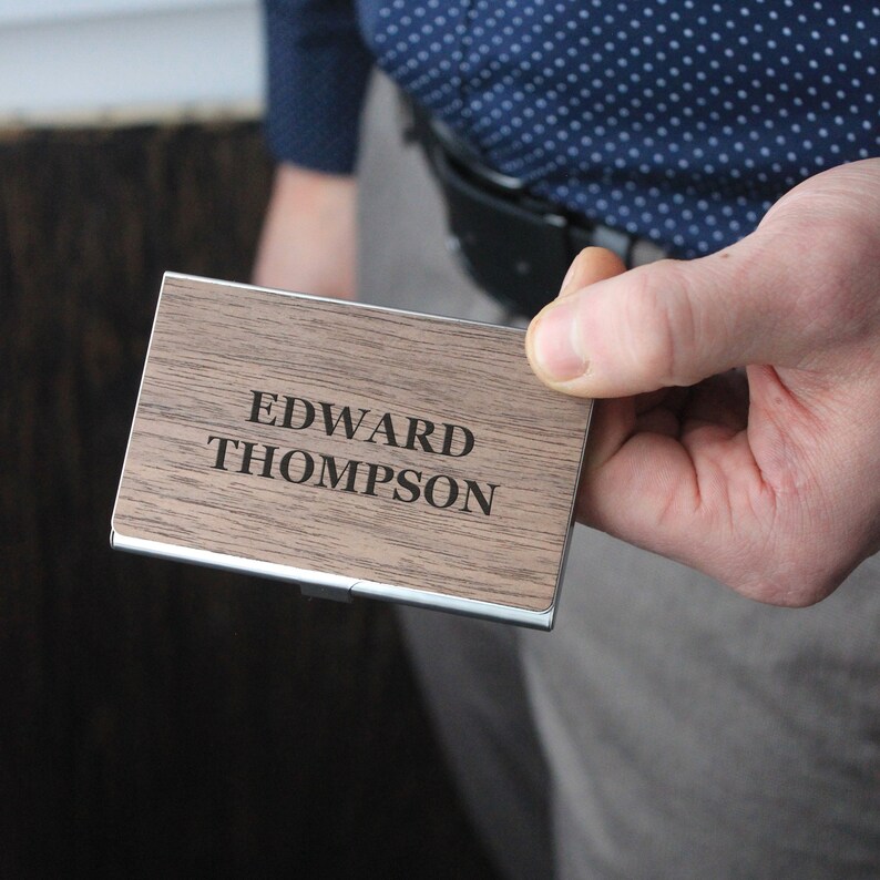 Custom Business Card Holder Case Personalized Wooden Card Etsy