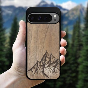 Real Wood Pixel Phone Case for 10 Pro XL, 9 Pro, 9A, 8 Pro, 8A, 7, 6A, 6, 5A 5G (all models) – Mountain