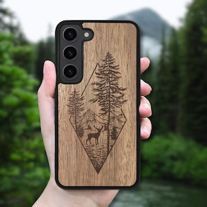 Deer Woodland - houten hoesje Galaxy S25 Ultra, S25-hoesje, S24 FE, S24 Plus, S23, S22, S21 FE, S20 FE, A56, A36, A26, A55, A35, A25, S10e