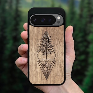 Montagna - Custodia in legno per Pixel 9A, Pixel 9 Pro XL, Pixel 8A, Pixel 8 Pro, Pixel 7 Pro, Pixel 6A, Pixel 6, Pixel 5A 5G, Pixel 5