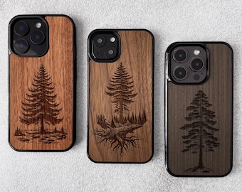 Capa de madeira para iPhone 17 Air, 16 Pro Max (todos os modelos) compatível com MagSafe - Pinheiro