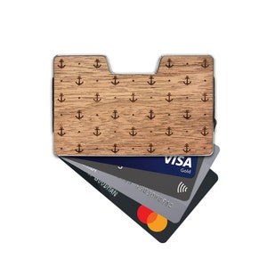 Ancla - Cartera de madera con tarjetero, clip para billetes y RFID, tarjetero de metal personalizado para hombre