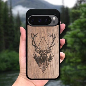 Real Wood Pixel Phone Case for 10 Pro XL, 9 Pro, 9A, 8 Pro, 8A, 7, 6A, 6, 5A 5G (all models) – Deer