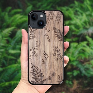 Botanical Fern - Wooden iPhone MagSafe Case 15 Pro Max, 15 Plus, 14 Pro Max, 13 Pro Max, 13 Mini, 12 Pro Max, 11 Pro, SE, XR, XS Max