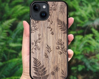 Botanical Fern - Wooden iPhone MagSafe Case 15 Pro Max, 15 Plus, 14 Pro Max, 13 Pro Max, 13 Mini, 12 Pro Max, 11 Pro, SE, XR, XS Max