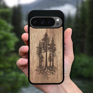 Pines Woodland - Custodia in legno per Pixel 9A, Pixel 9 Pro XL, Pixel 8A, Pixel 8 Pro, Pixel 7 Pro, Pixel 6A, Pixel 6, Pixel 5A 5G, Pixel 5