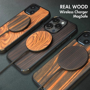 Wood MagSafe Wireless Charger, 15 Watt Fast Wireless Magnetic Charging Pad USB-C Circle Wireless Qi Charger