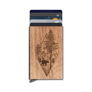Ours des bois - Porte-cartes en bois avec RFID, porte-cartes en métal personnalisé pour homme