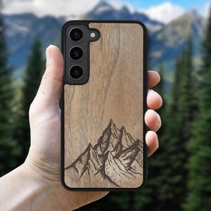 Mountain - Wooden Case Galaxy S25 Edge, S25 Ultra, S25 Case, S24 FE, S24 Plus, S23, S22, S21 FE, S20 FE, A56, A36, A26, A55, A35, A25, S10e