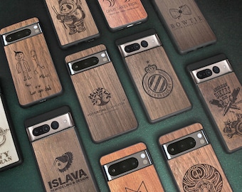 Individuelles Logo Gravierte Holz Pixel Hülle für 10 Pro XL, 9 Pro, 9A, 8 Pro, 8A, 7, 6A, 6, 5A 5G (alle Modelle)