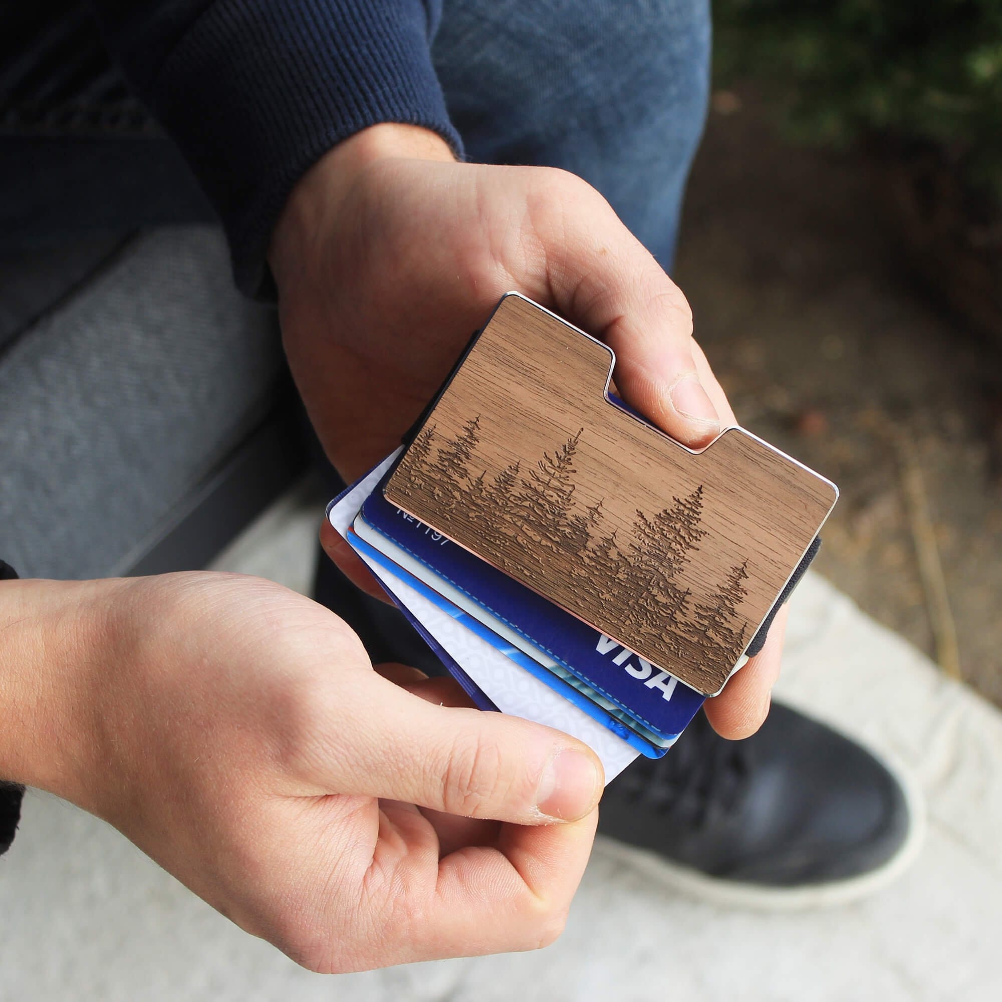Forest - Wooden Credit Card Holder Wallet With Money Clip Forest - Wooden Credit Card Holder Wallet With Money Clip