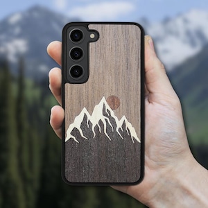 Real Wood Galaxy Phone Case for S25 Edge, S25 Ultra, S24 FE, S23 Plus, S22, S21, A56, A35 (all models) – Mountain