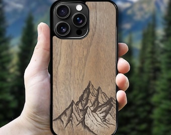 Funda MagSafe de madera auténtica para iPhone 17 Air, 16 Pro Max, 15 (todos los modelos) - Montaña