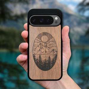 Real Wood Pixel Phone Case for 10 Pro XL, 9 Pro, 9A, 8 Pro, 8A, 7, 6A, 6, 5A 5G (all models) – Mountain