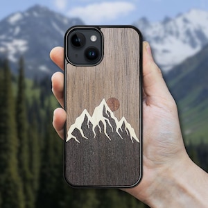 Mountain - Wooden iPhone MagSafe Case 15 Pro Max, 15 Plus, 14 Pro Max, 13 Pro Max, 13 Mini, 12 Pro Max, 11 Pro, SE, XR, XS Max