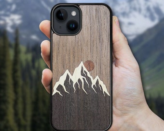 Mountain - Wooden iPhone MagSafe Case 15 Pro Max, 15 Plus, 14 Pro Max, 13 Pro Max, 13 Mini, 12 Pro Max, 11 Pro, SE, XR, XS Max