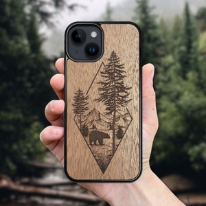 Bear Woodland - Wooden iPhone MagSafe Case 15 Pro Max, 15 Plus, 14 Pro Max, 13 Pro Max, 13 Mini, 12 Pro Max, 11 Pro