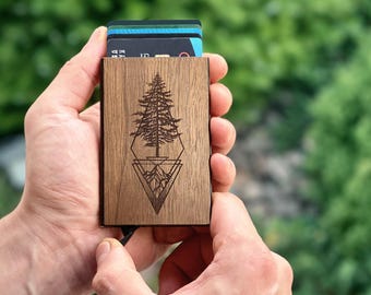 Mountain Walnut Wood Card Holder: Personalized RFID Wallet