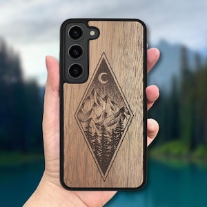 Mountain - Wooden Case Galaxy S25 Edge, S25 Ultra, S25 Case, S24 FE, S24 Plus, S23, S22, S21 FE, S20 FE, A56, A36, A26, A55, A35, A25, S10e