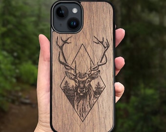 Deer - Wooden iPhone MagSafe Case 15 Pro Max, 15 Plus, 14 Pro Max, 13 Pro Max, 13 Mini, 12 Pro Max, 11 Pro, SE, XR, XS Max