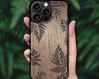 Funda MagSafe de madera auténtica para iPhone 17 Air, 16 Pro Max, 15 (todos los modelos) - Helecho
