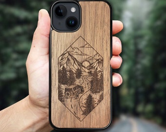 Mountain Road - Wooden iPhone MagSafe Case 15 Pro Max, 15 Plus, 14 Pro Max, 13 Pro Max, 13 Mini, 12 Pro Max, 11 Pro