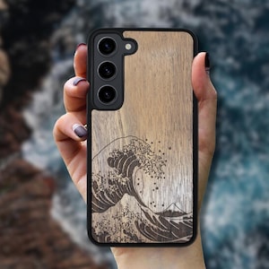 Great Wave Kanagawa - Wooden Case Galaxy S25 Edge, S25 Ultra, S25 Case, S24 FE, S24 Plus, S23, S22, S21 FE, S20 FE, A56, A36, A26, A55, A35