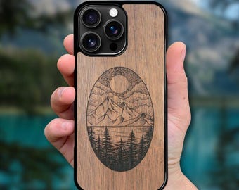 Wooden iPhone Case 17 Air, 16 Pro Max, 15 (all models) MagSafe compatible - Mountain