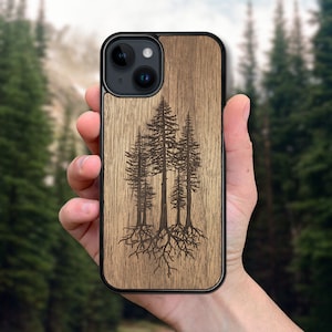 Pines Woodland - Wooden iPhone MagSafe Case 15 Pro Max, 15 Plus, 14 Pro Max, 13 Pro Max, 13 Mini, 12 Pro Max, 11 Pro