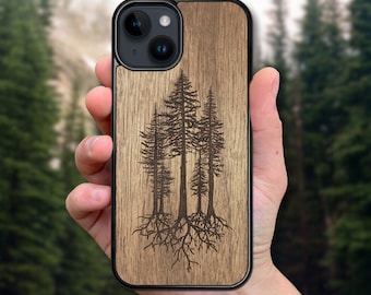 Pines Woodland - Wooden iPhone MagSafe Case 15 Pro Max, 15 Plus, 14 Pro Max, 13 Pro Max, 13 Mini, 12 Pro Max, 11 Pro