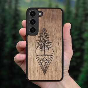 Montagna - Custodia in legno Galaxy S25 Ultra, Custodia S25, S24 FE, S24 Plus, S23, S22, S21 FE, S20 FE, A56, A36, A26, A55, A35, A25, S10e