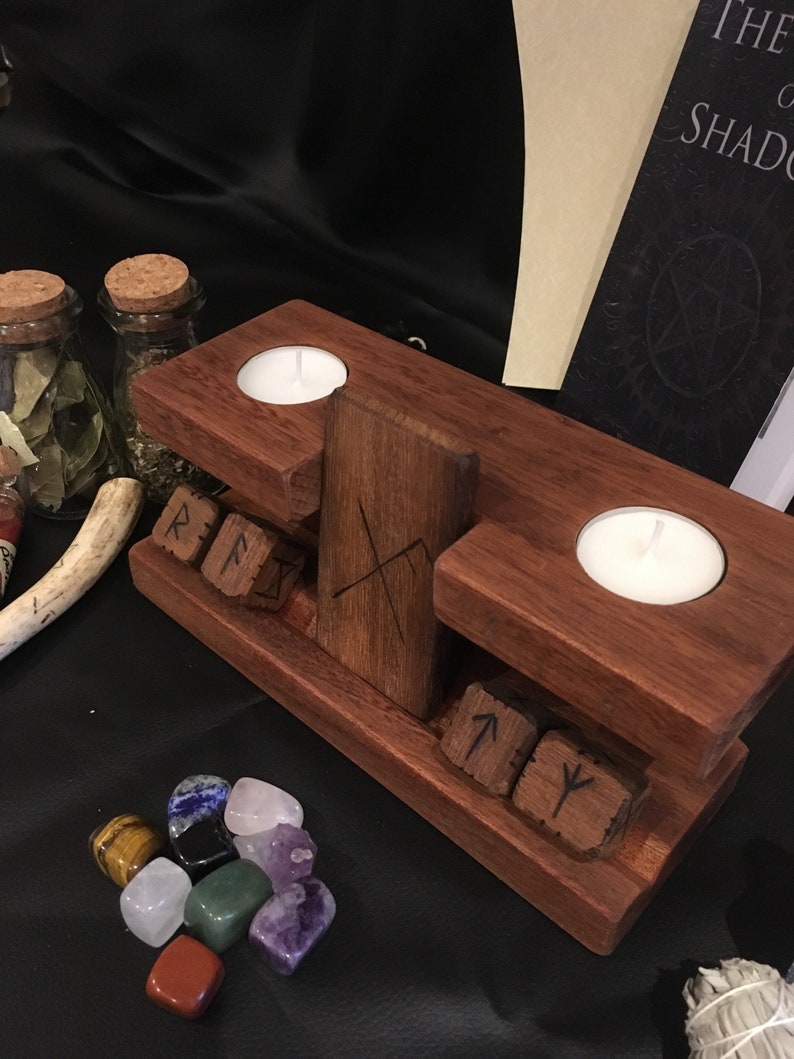 Hardwood Rune Dice & Bindrune Stave Altar Candle Stand - Etsy