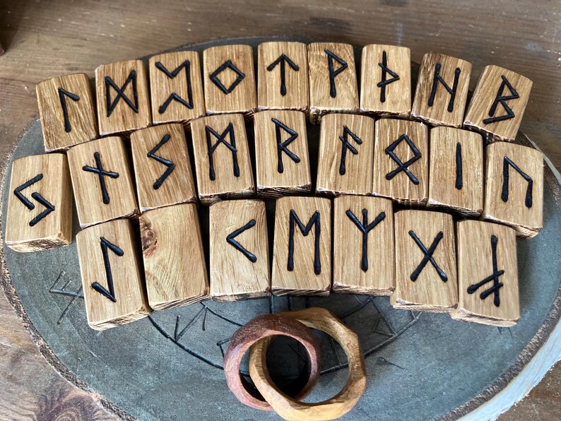 Beautiful English Burr Oak Hardwood Hand Burnt Wooden Elder Futhark Rune Tiles *Free UK Delivery* image 5