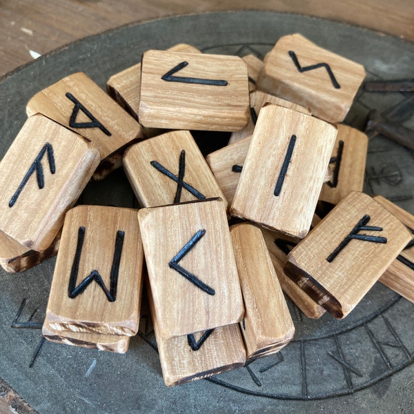 English Ash Hand Burnt Elder Futhark Wooden Rune Tiles *Free UK Delivery*