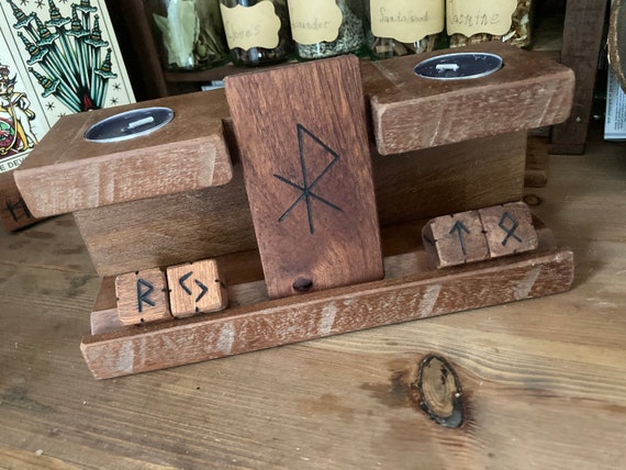Hardwood Rune Dice & Bindrune Stave Altar Candle Stand - Etsy