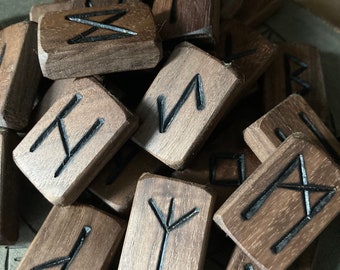 Black Walnut Hand Burnt Wooden Elder Futhark Rune Tiles