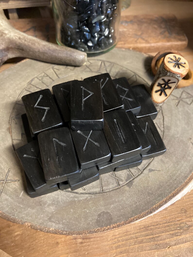 Stacked Runes African Ebony Hardwood Hand Burnt Wooden Elder Futhark Rune Tiles *free ...