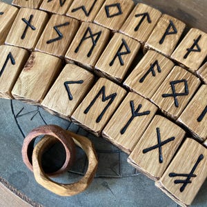 Beautiful English Burr Oak Hardwood Hand Burnt Wooden Elder Futhark Rune Tiles *Free UK Delivery* image 8