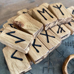 Beautiful English Burr Oak Hardwood Hand Burnt Wooden Elder Futhark Rune Tiles *Free UK Delivery* image 7
