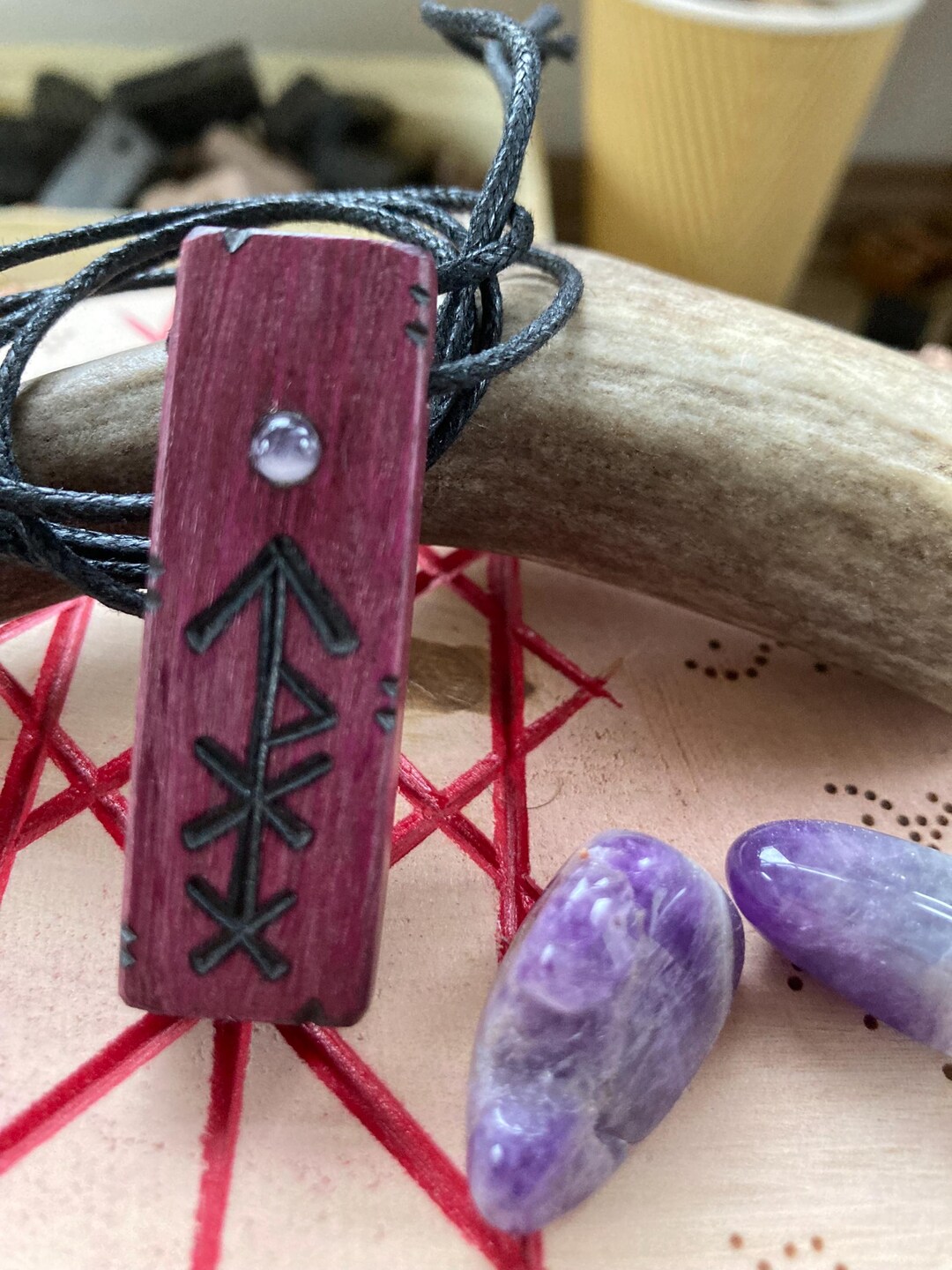 Purpleheart Love Bindrune Talisman Pendant Necklace With Amethyst ...