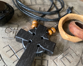 4,500 - 5,000 Year Old Bog Oak Celtic Cross Protection Talisman Pendant Necklace. *Free UK Delivery*