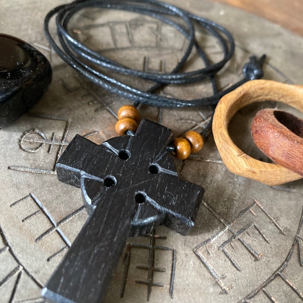 4,500 - 5,000 Year Old Bog Oak Celtic Cross Protection Talisman Pendant Necklace. *Free UK Delivery*